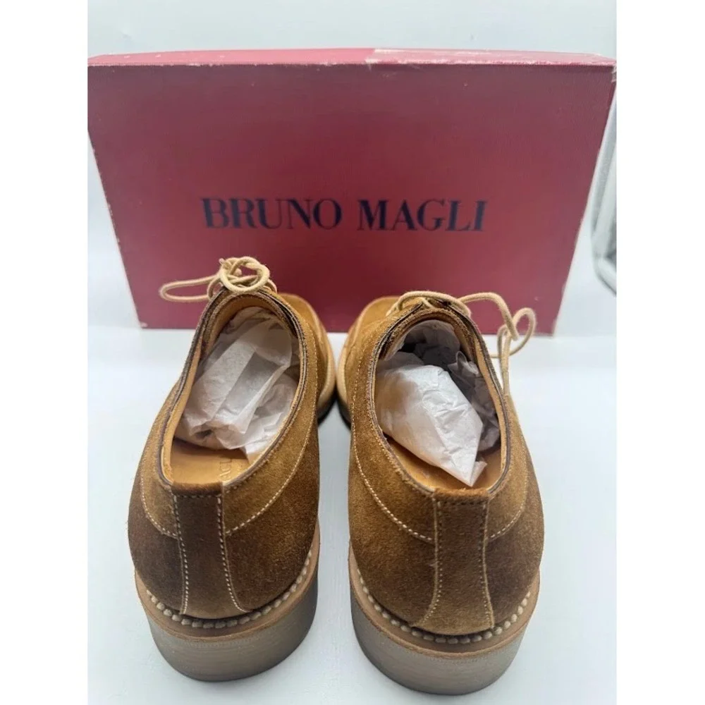 Bruno Magli Drago MOD 255 Mens Brown Suede Derby Shoes Italy 7.5 M Box Dust Bag